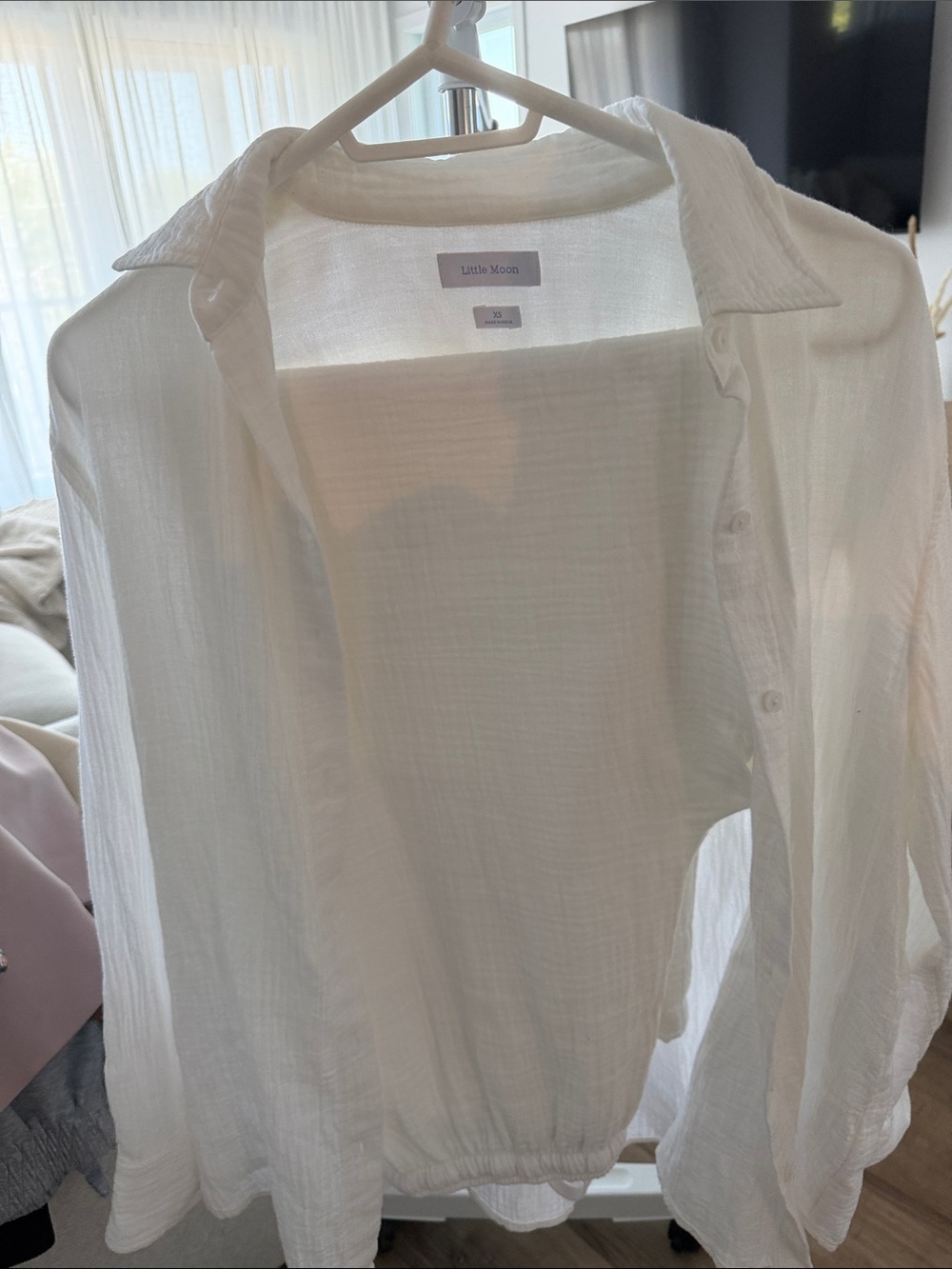 Little Moon Sheer White Button-Front Shirt